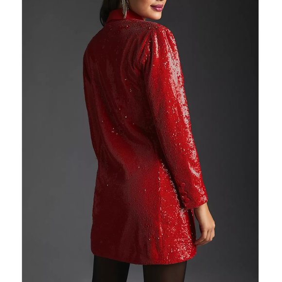 Anthropologie Maeve Sequin Blazer Dress Red - 2 Petite 2P - Picture 3 of 12